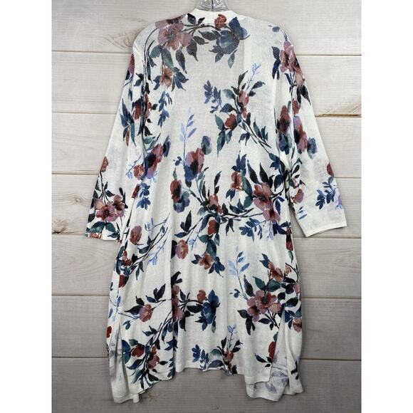 J Jill Cardigan Womens XLP Linen Blend White Floral Boho Tunic Open Knit Relaxed - Picture 10 of 12